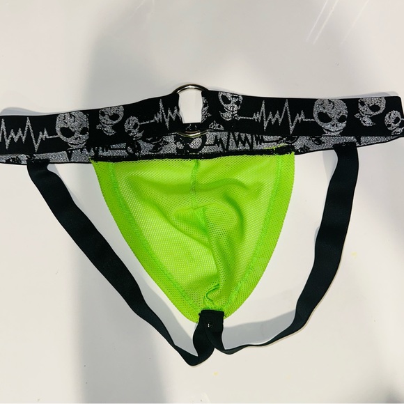Neon Green Skully Jockstrap with O-Ring - Picture 3 of 5